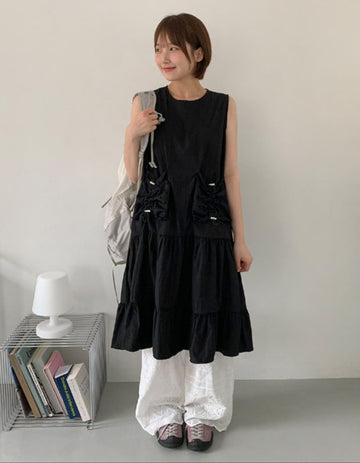 Habom Dot Nylon Layered Sleeveless One Piece